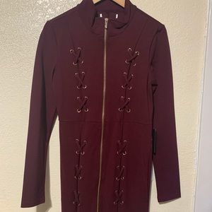 Long sleeve burgundy dress